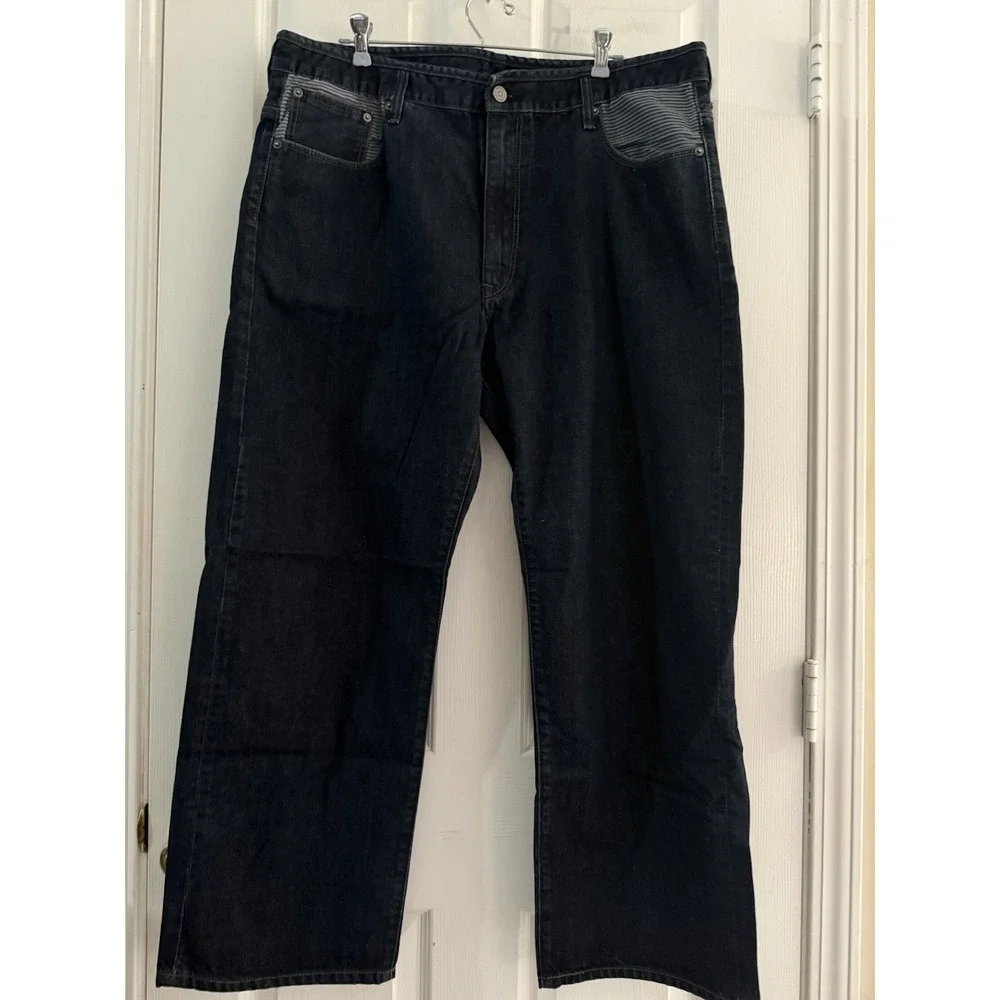 Levis 569 Black Patch 40x32 Dark Wash Loose Jeans Railroad Stripe Accent Pockets